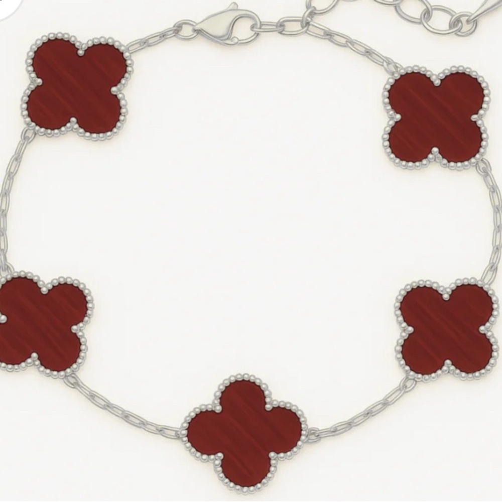 Chic Silver and Red Floral Moissanite & Stainless Steel Bracelet
